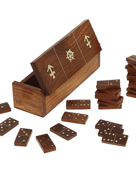 Handmade Wooden Domino Game with Nautical Storage Box - Complete Game Set