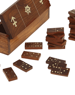 Handmade Wooden Domino Game with Nautical Storage Box - Complete Game Set