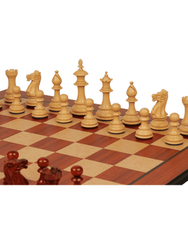 The Chess Store Royal Staunton Wood Chess Set African Padauk & Boxwood Chess Pieces with Padauk & Bird's Eye Maple Molded Chess Board